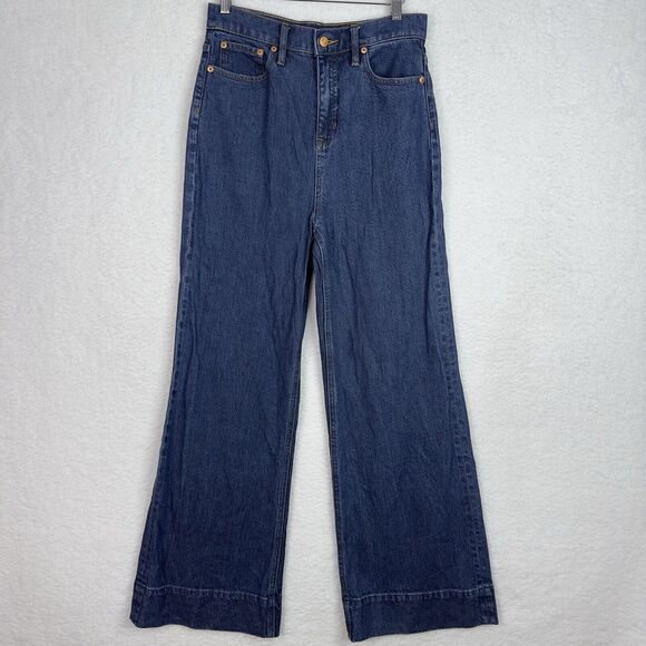 J. Crew Wide Leg Trouser Jeans Womens Sz 29 Dark Blue Denim High Rise Stretch - Picture 15 of 16